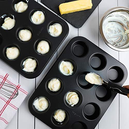 Non-Stick Bakeware 12 Cup Muffin Pan, Set of 2, Heavy Duty & Easy Release Cupcake Baking Pan - CookCave