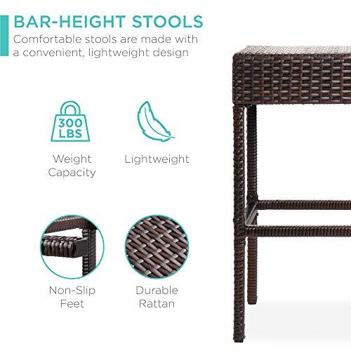 Best Choice Products 5-Piece Outdoor Wicker Bar Table Set for Patio, Poolside, Backyard w/Built-in Bottle Opener, Hidden Storage Shelf, Metal Tabletop, 4 Stools - Brown - CookCave