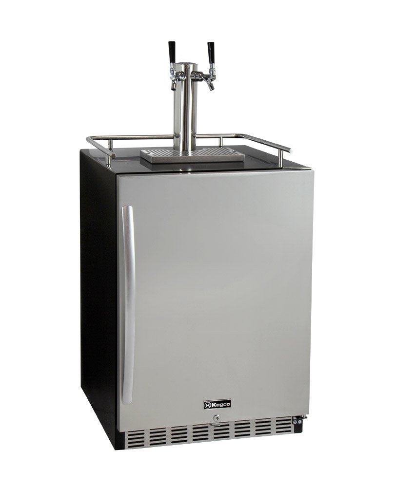 Kegco Kegerator 24" Wide Dual Tap Black/Stainless Steel Undercounter Beer Dispenser HK38BSU-2 - CookCave