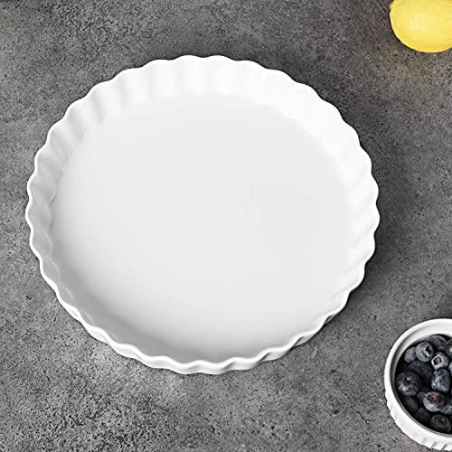 ONTUBE Pie Pans- 11 Inches Ceramic Quiche Pans, Round Pie Tins for Baking,Oven Safe, Set of 2 (White) - CookCave