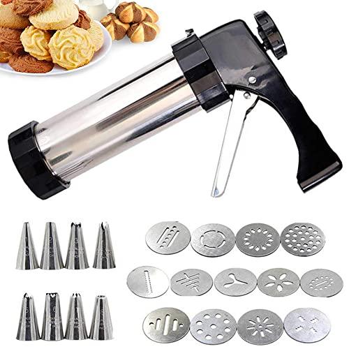 Cookie Press for Baking, Stainless Steel Spritz Cookie Press, Cookie Press Gun Kit with 13 Cookie Press Discs and 8 Icing Tips, for DIY Biscuit Maker, Cake Icing Decoration - CookCave