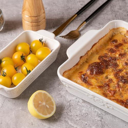 Sweejar Casserole Dishes for Oven, Ceramic Bakeware Set of 4, Rectangular Baking Dish with Handles, Lasagna Pans for Cooking, Gratin, Roasting, Banquet and Daily Use (Kiln-Change White) - CookCave