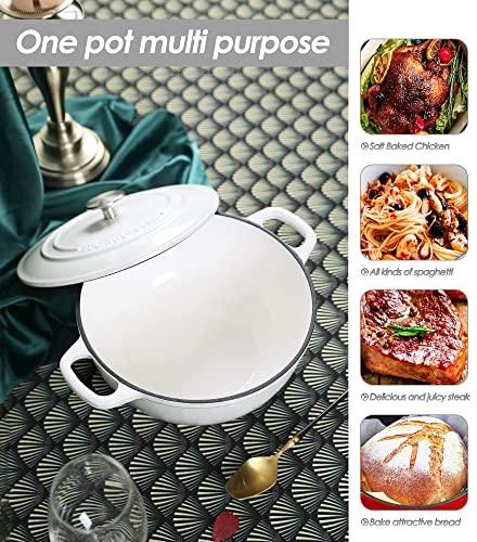 EDGING CASTING Enameled Cast Iron Dutch Oven Pot with Lid for Bread Barking, Enameled Bread Ovens, Suitable For Variety Stovetops, 5 Quart, White - CookCave