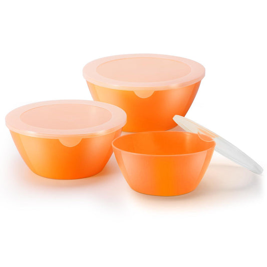 CherHome Mixing Bowls with Lids Set of 3，Lightweight Mixing Bowl with lid，Nesting Plastic Salad Bowls with Lids for Kitchen Preparing，Baking，Serving，Microwave Safe，Dishwasher Safe，Orange - CookCave