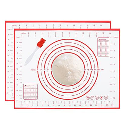 Silicone Pastry Mat 2 Pack Non Stick Baking Mat with Measuremenst 16" x 12" Small Non Slip Silicone Baking Mat for Fondant/Rolling Dough/Pie Crust/Cookies/Pizza/Bread BPA Free Kneading Mat - CookCave