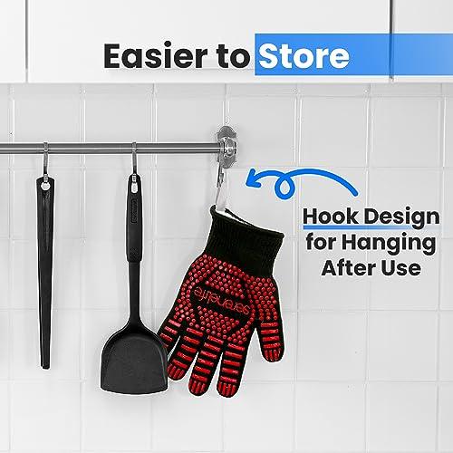 SereneLife Extreme Heat Resistant Grill Gloves, 14'' Food Grade Kitchen Oven Mitts, Universal Size Silicone Non-Slip Cooking Gloves for Barbecue, Extreme Heat Resistant Up to 800 Degree Celsius - CookCave