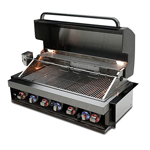 Mont Alpi Black Stainless Steel MABi805-BSS 44-Inch 6-Burner 87000 BTU Liquid Propane/Natural Gas Built-In Outdoor Kitchen Gas Grill Infrared Rear Burner + Rotisserie Kit & Weather Cover - CookCave