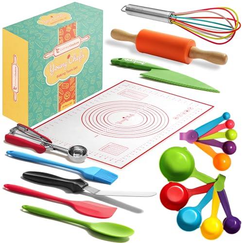 Young Chefs Cooking and Baking Set for Kids – 19 Pieces Real Kids Baking Set – Giftable Kids Baking Sets for Girls and Boys – Kids Cooking Set Real Tools - CookCave