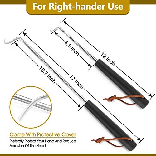 Joyfair Food Flipper Hook Set of 2 (17 In + 12 In), Pigtail Meat Turner Hooks for Barbecue Grilling Flipping Turning Steaks & Vegetables, Stainless Steel BBQ Grill Accessories for Right-Handed - CookCave