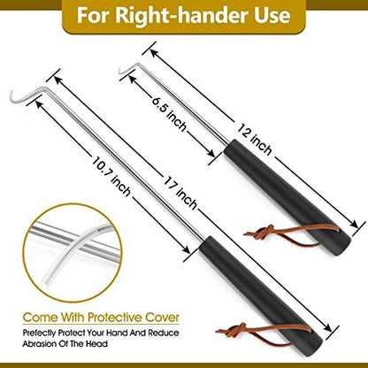 Joyfair Food Flipper Hook Set of 2 (17 In + 12 In), Pigtail Meat Turner Hooks for Barbecue Grilling Flipping Turning Steaks & Vegetables, Stainless Steel BBQ Grill Accessories for Right-Handed - CookCave