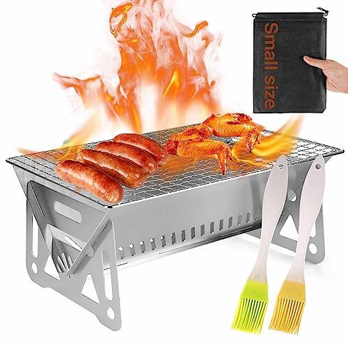 Mini Charcoal Grill is constructed with stainless steel, unpainted, making it a portable grill that can be folded to the size of an A4 paper. It is designed for camping grill and can accommodate 1-2 - CookCave