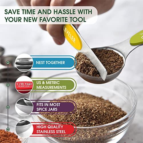 Spring Chef 8-pc Magnetic Measuring Spoon Set, Stainless Steel with N45 Magnets, Fits Spice Jars, BPA Free - CookCave