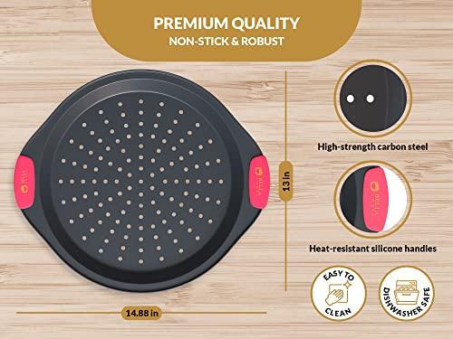 Bella Cooks Pizza Pan for Oven (Set of 2 Pizza Pans) 15″ Pizza Pan with Holes - Non-Stick & Dishwasher Safe - Pizza Tray for Oven - Incl. Pizza Cu - CookCave