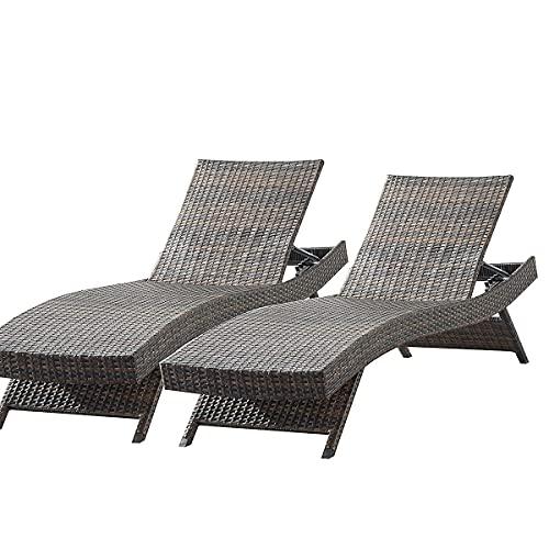 Asifom 79'' Long Reclining Chaise Lounge Set (Set of 2), Outdoor Wicker Reclining Lounge Chair Patio Rattan Double Chaise Lounge Lawn Sunbathing Chairs Beach Pool Backrest Recliners (Set of 2) - CookCave