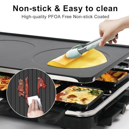 Korean BBQ Grill, Indoor Raclette Table Grill Smokeless 2 in 1 Electric Griddle Nonstick with 8 Raclette Cheese Pans Adjustable Temperature Control 1300W Ideal for Family and Party Fun - CookCave