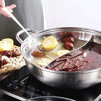 LP Living Plus Dual Sided Stainless Steel Shabu Shabu Hot Pot with Glass Lid, 30cm - CookCave