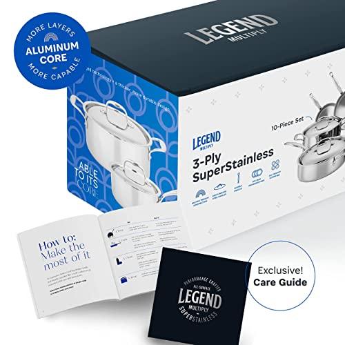 Legend 3 Ply 10 pc Stainless Steel Pots & Pans Set | Professional Quality Cookware Clad for Home Cooking & Commercial Kitchen Surface Induction & Oven Safe | Non-Teflon PFOA, PTFE & PFOS Free - CookCave