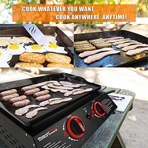 Royal Gourmet PD1203A 18-Inch 2-Burner Portable Tabletop Griddle, 16,000 BTU Propane Gas Grill for Patio, Deck, Backyard, Tailgating, Camping and Picnic, Black - CookCave