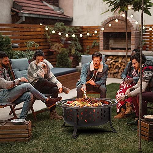 SINGLYFIRE 36 Inch Fire Pits for Outside Large Outdoor Wood Burning Crossweave firepit Heavy Duty Steel Bronze Bonfire Pit for Patio Backyard Garden with BBQ Grate,Spark Screen,Log Grate,Poker - CookCave