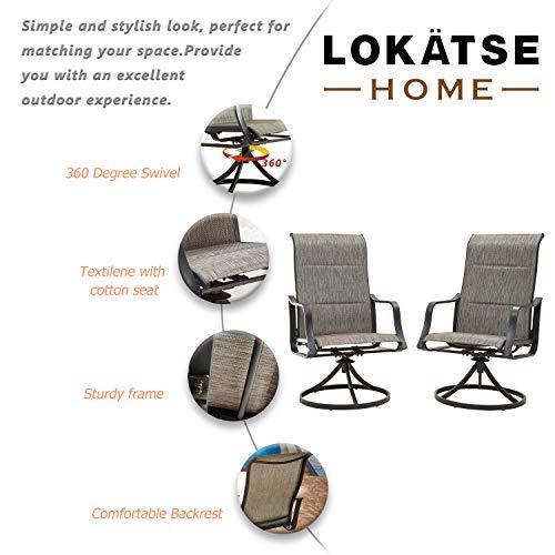 LOKATSE HOME Outdoor Patio Dining Chair Swivel Sling Rocker Set with Steel Metal Frame (Set of 2), Grey - CookCave