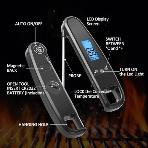 Digital Meat Thermometer Instant Read Meat Thermometer for Cooking Kitchen Food Candy with Backlight and Magnet for Oil Deep Fry BBQ Grill Smoker Thermometer by QPEUIM - CookCave