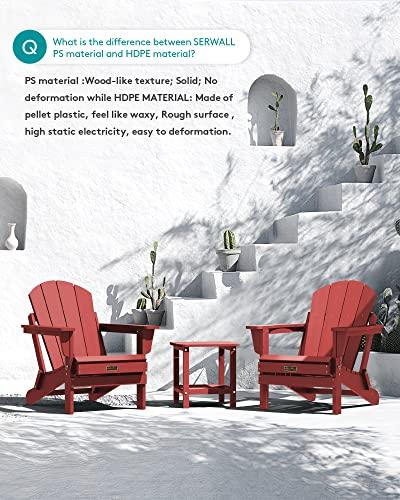 SERWALL Folding Adirondack Chair Weather Resistant for Patio - New Red - CookCave