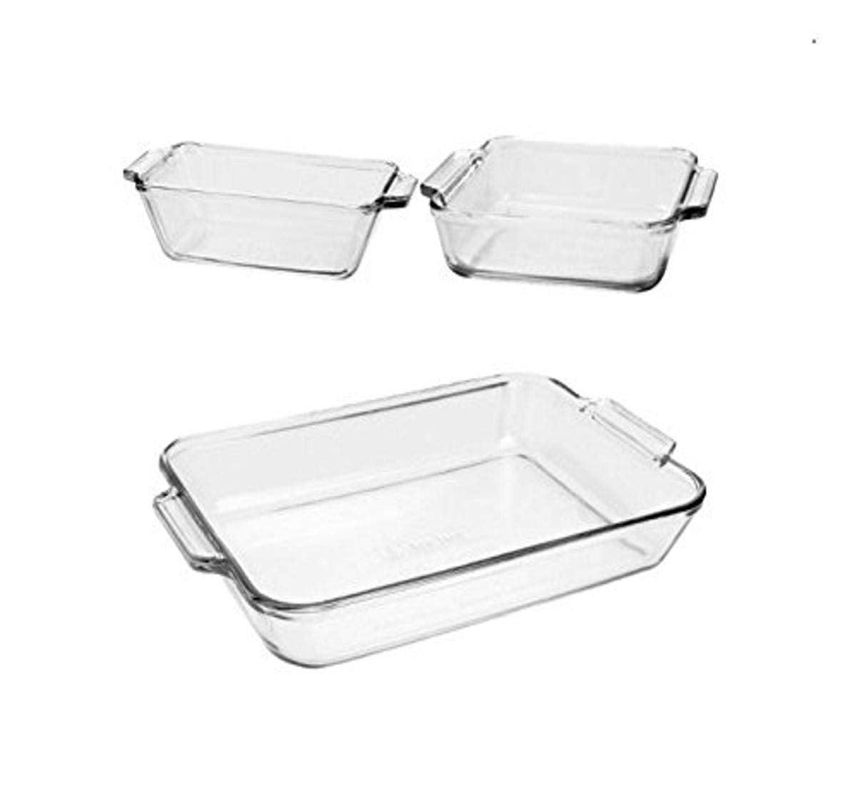 Anchor Hocking Glass Baking Dishes for Oven, 3 Piece Set (3 Qt Glass Casserole Dish, Cake Pan, and Bread Pan) - CookCave