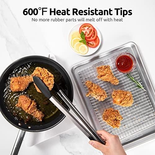 600℉ Heat Resistant Kitchen Tongs: U-Taste 16 inch Extra Long Large Silicone Cooking Tong with Sturdy Non Stick Rubber Tips & Non Slip Silicon Coated 18/8 Stainless Steel Handle for Grill BBQ (Black) - CookCave