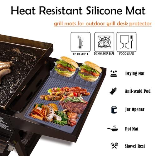 Grill Mat, Side Shelf Mat for Blackstone, Silicone Grill Pad for Outdoor Grill Kitchen Counter, Food Grade Griddle Mat, BBQ Grill Mats, Baking Mats, Grill Prep Trays, Hot Pads - CookCave