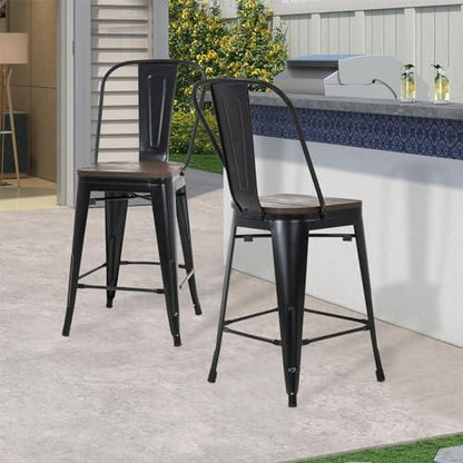 FDW Modern Bar Stool Set of 4 Counter Height Barstool with Back 24 Inches Seat Height Industrial Bar Chairs Indoor Outdoor Metal Kitchen Stools Restaurant Patio Stool Stackable - CookCave