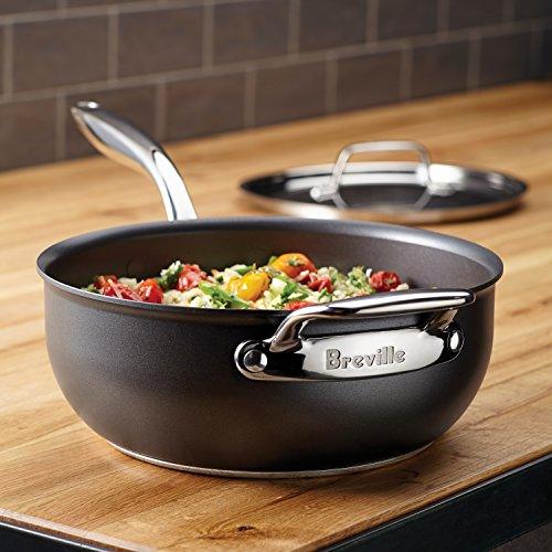 Breville Thermal Pro Hard Anodized Nonstick Sauce Pan/Saucepan/Saucier with Lid and Helper Handle, 4 Quart, Gray - CookCave