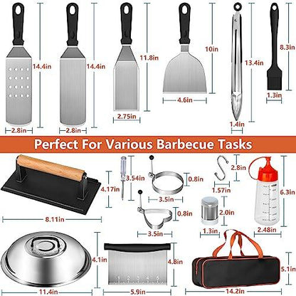 AEEKEL Blackstone Griddle Accessories Kit, 24pcs Flat Top Grill Accessories Kit for Camp Chef, Professional BBQ Grilling Accessories Set with Grill Press, Enlarged Spatula, and More Griddle Tools - CookCave