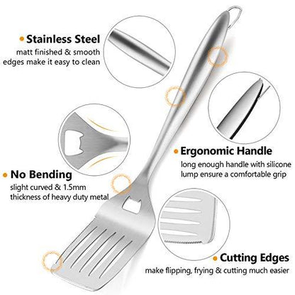 HaSteeL Grilling Utensil Set 18in, Stainless Steel BBQ Accessories Tools with Bag for Outdoor Cooking Camping, Heavy Duty Grill Spatula, Tong, Meat Fork, Basting Brush, Cleaning Brush, Man’s Gift - CookCave