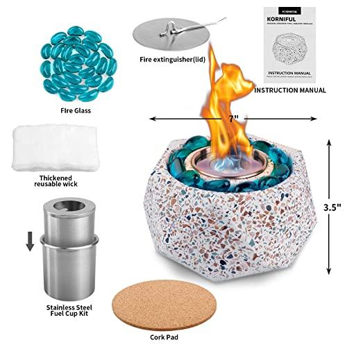 KORNIFUL Tabletop Fire Pit Bowl for Newyear Decorations Valentine's Day - Indoor/Outdoor Table Top Firepit for Patio Porch Table Decor, Portable Small Rubbing Alcohol Tabletop Fireplace - CookCave