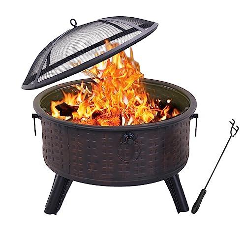 Fire Pit, Portable Firepits for Outside Patio, Outdoor Wood Burning Fire Pits 26" Small Round Steel Fireplace Clearance for Backyard Garden Bonfire Camping… - CookCave