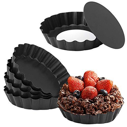 Cyimi Mini Tart Pan Set of 6, Non-Stick 4 Inch Quiche Pan, Removable Bottom Tart Pan for Pies, Quiche Bakeware, Cheese Cakes, Desserts and more - CookCave