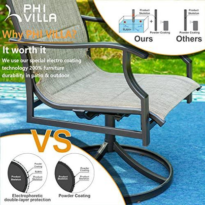 PHI VILLA Swivel Patio Dining Chair with 42" High Back, Padded Textilene Deep Seating Outdoor Chairs with Armrest & E-Coating Frame, All Weather-Resistant for Deck Lawn Garden, Set of 2 - CookCave