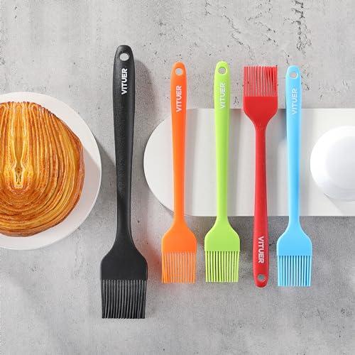 VITUER Silicone Basting Pastry Brush, 5 PCS Colorful Silicone Food Brush for Baking Cooking BBQ Grill Spread Oil Butter Sauce, Heat Resistant, Dishwasher Safe (5Pack, Rainbow Colors) - CookCave