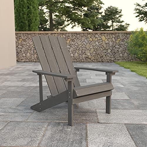 Flash Furniture Charlestown Indoor/Outdoor Faux Wood Adirondack Chair, Weather-Resistant Polyresin Patio Adirondack Chair with 350-lb. Static Weight Capacity, Gray - CookCave