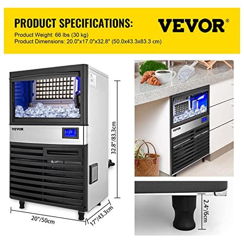 VEVOR Commercial Ice Maker Machine, 132LBS/24H Commercial Ice Machine with 22LBS Bin and Electric Drain Pump, Water Filter, Scoops Included, Under Counter Ice Maker Machine - CookCave