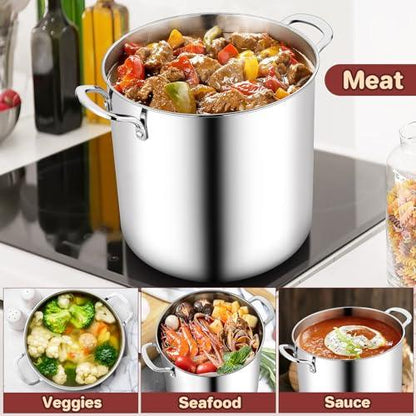 TeamFar 12 Quart Stock Pot, Stainless Steel Tri-ply Stockpot Large Pasta Soup Cooking Pot with Clear Lid, for Induction Gas Electric Ceramic, Healthy & Heavy Duty, Solid Handles & Dishwasher Safe - CookCave