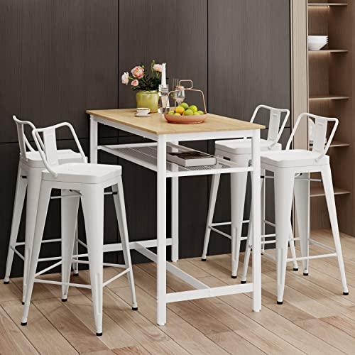 Alunaune 24" Metal Counter Height Barstools Set of 4, Industrial Counter Bar Stools Kitchen Bar Chairs Indoor Outdoor Stool-Low Back, White - CookCave