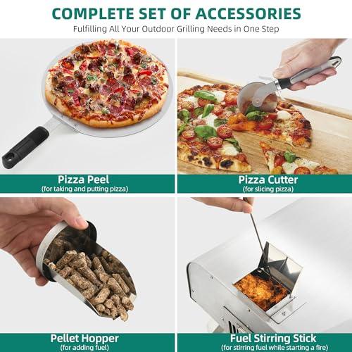 YITAHOME Wood Fired Pizza Oven Outdoor, 12" Portable Pellet Pizza Ovens with Pizza Peel & Pizza Cutter, Woodfire Pizza Maker for Outside Kitchen Cooking Stainless Steel Silver - CookCave
