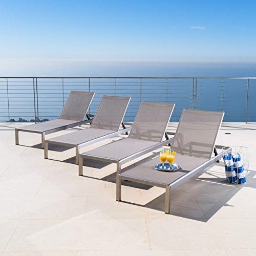 Christopher Knight Home Cape Coral Outdoor Mesh Chaise Lounges, 4-Pcs Set, Grey - CookCave