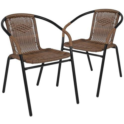 EMMA + OLIVER 2 Pack Medium Brown Rattan Indoor-Outdoor Restaurant Stack Chair - CookCave