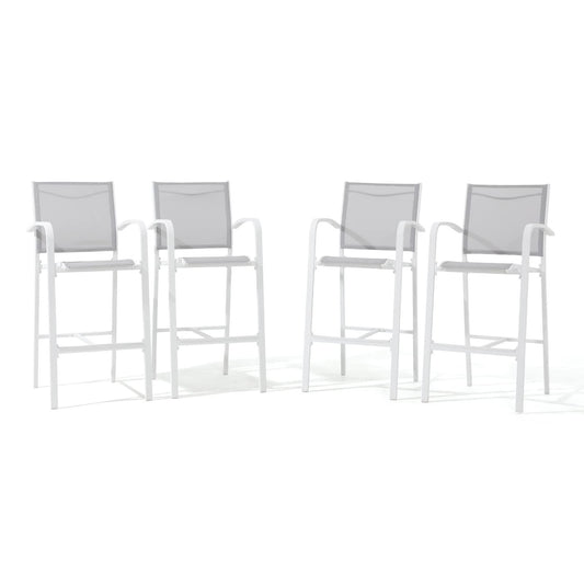 OC Orange-Casual Outdoor Bar Stool Set of 4, All-Weather Aluminum Textile Fabric High Top Patio Dining Chair, Counter Height Metal Barstool High Back Armchair, for Backyard, Porch, Balcony, White - CookCave