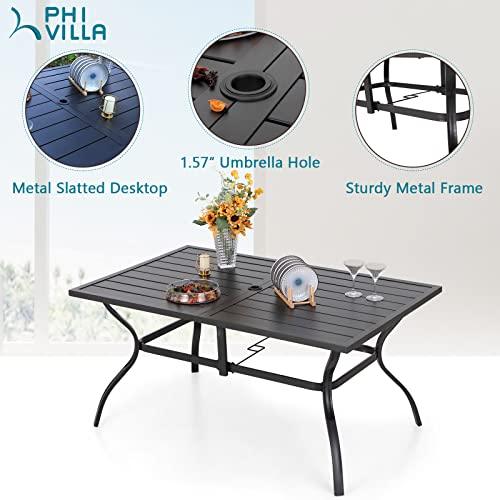 PHI VILLA Patio Dining Set for 6 Clearance, Outdoor Dining Table with Umbrella Hole and 6 Patio Dining Chairs Waterproof & Rustproof Suitable for All Weather - CookCave