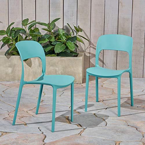 Christopher Knight Home Dean Outdoor Plastic Chairs (Set of 2), Teal - CookCave