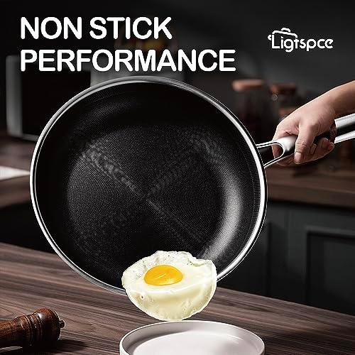 LIGTSPCE Hybrid 10 inch Frying Pans Nonstick,PFOA&PTFE Free Cookware,non stick Stainless Steel Skillets,Dishwasher and Oven Safe, Works on Induction,Ceramic and Gas Cooktops - CookCave