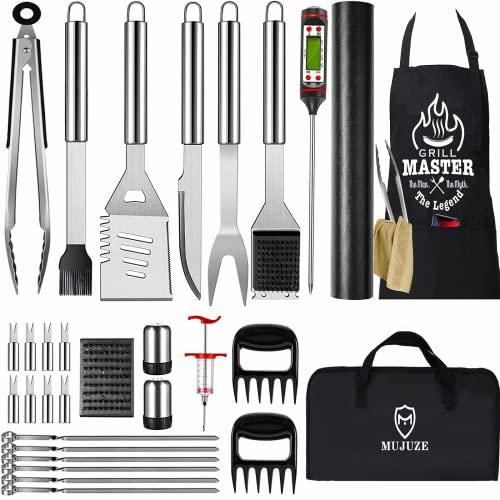 Grill Utensils Set,BBQ Grilling Accessories, Grill Set Gifts for Men Grill Tools, MUJUZE Barbeque with Apron, Stainless Steel Grill Kit Set Gifts for Men or Dad (Style 1) - CookCave